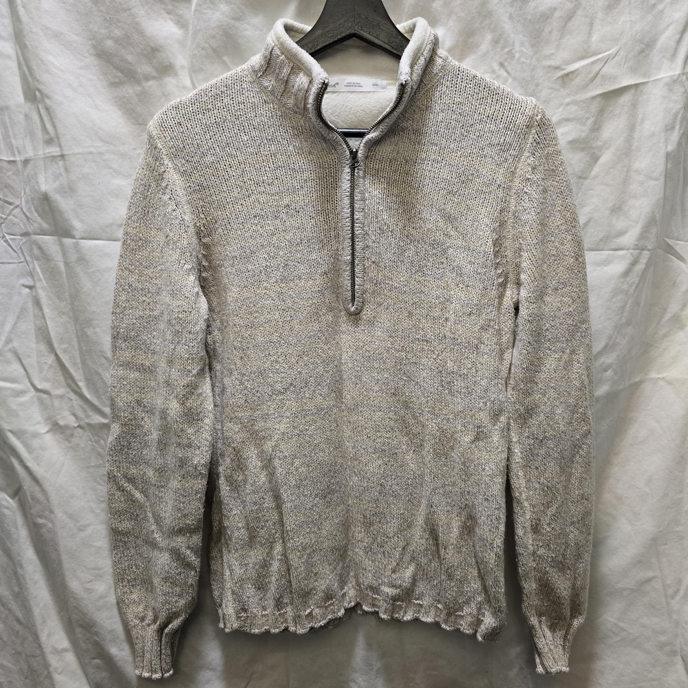 Womens Woolrich Beige Oatmeal Heather 1/4 Zip Knit Sweater Medium Plush Neck
